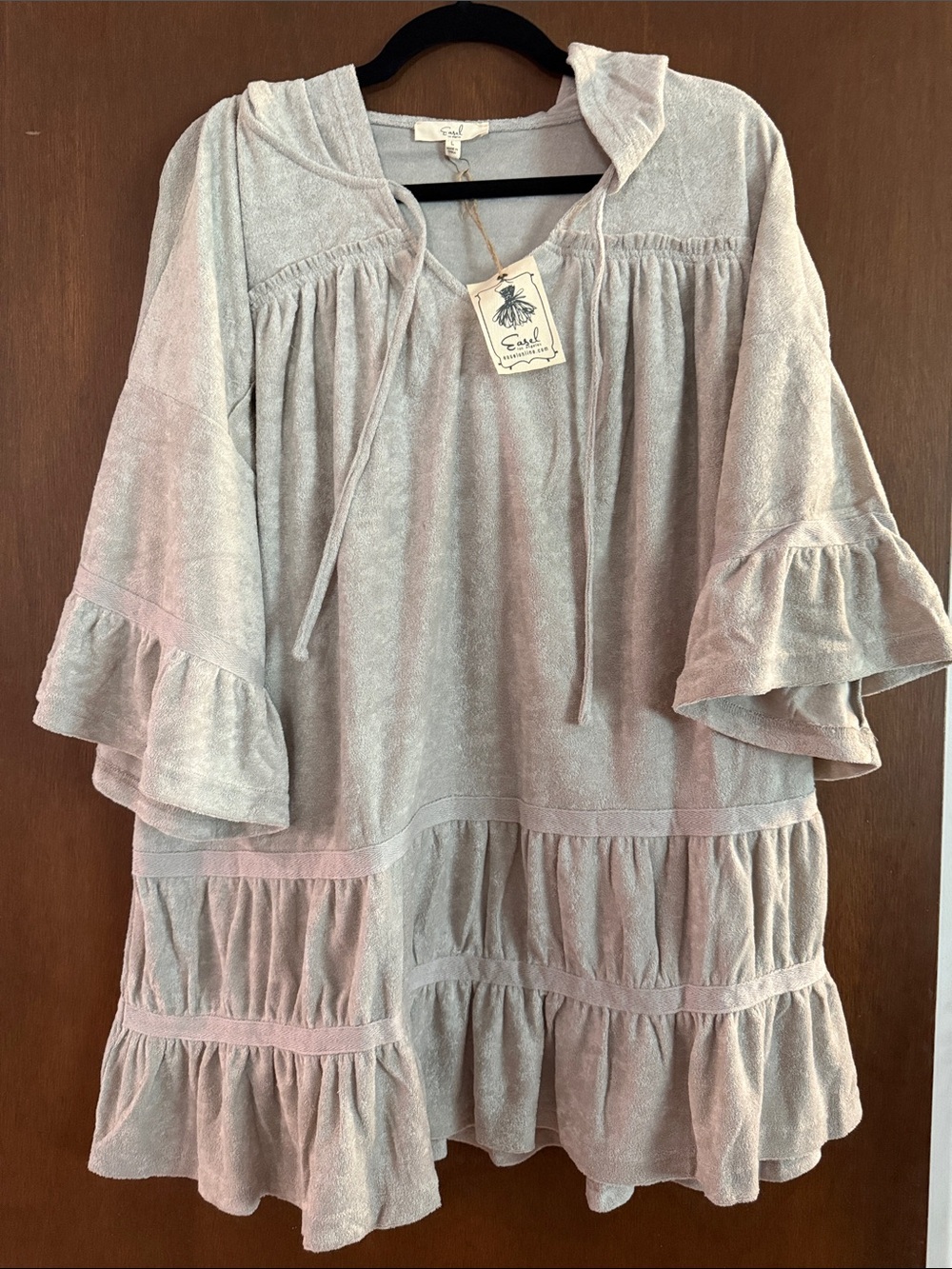 Light Gray Ruffle Hooded Tunic or Mini Dress